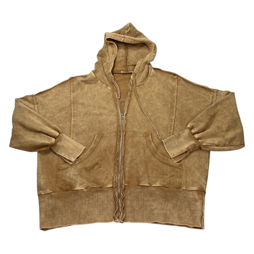 Zenana Womens Mineral Wash Oversized Hoodie L XL Brown Zip Up Boho Slouchy - Picture 5 of 9